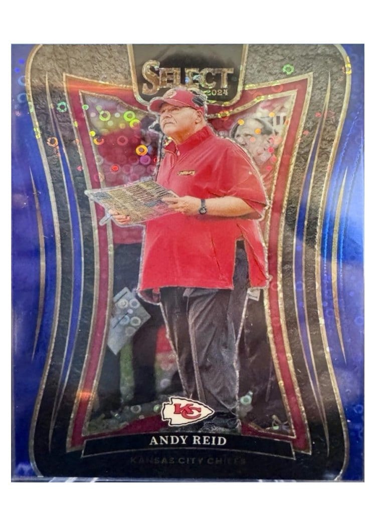 2024 Panini Select Base Set Andy Reid Blue Disco Prizm #398 card