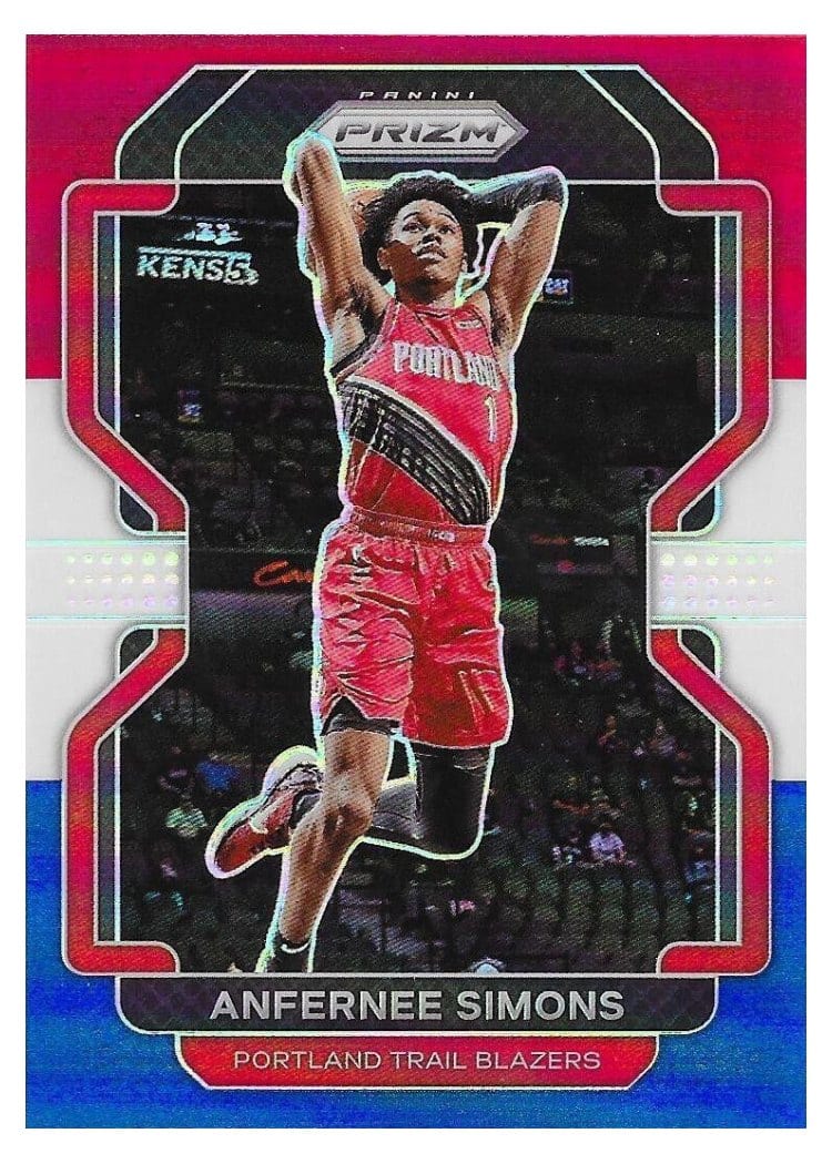 2021-22 Panini Prizm Base Set Anfernee Simons Red White Blue Prizm #168 card