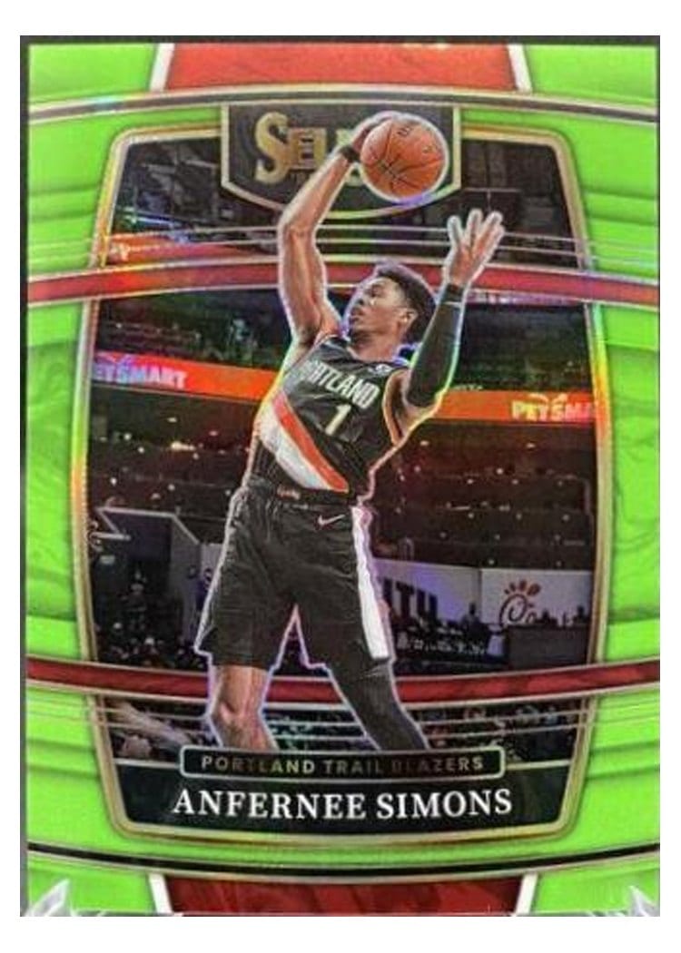 2021-22 Panini Select Base Set Anfernee Simons Neon Green Prizm #29 card