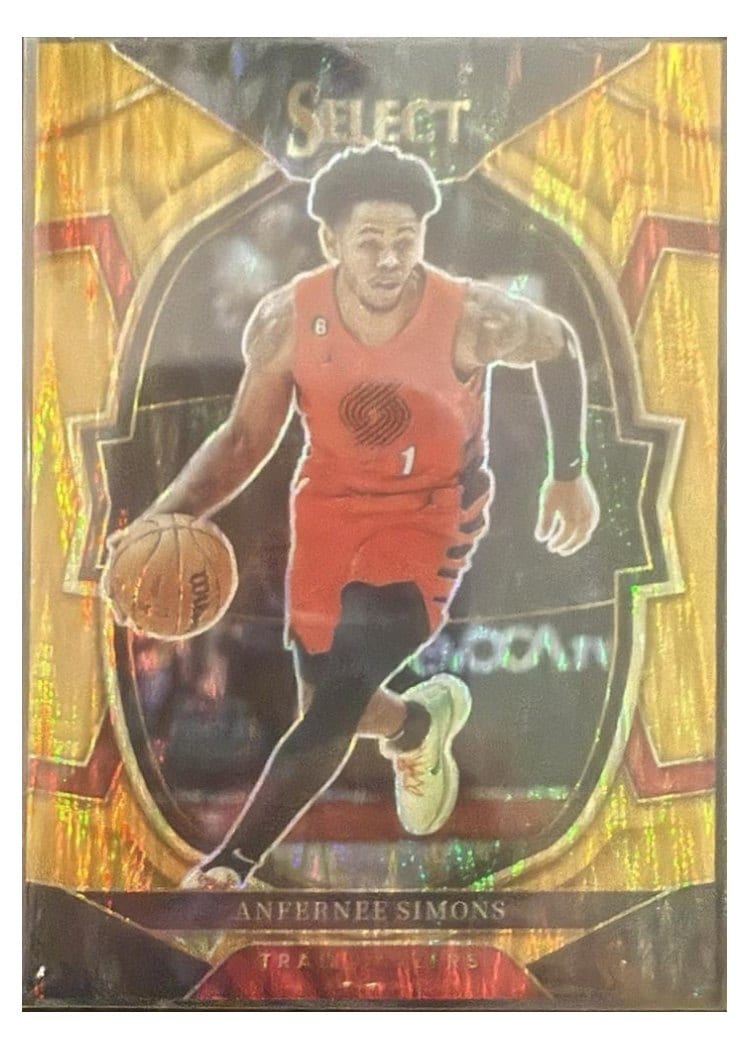 2022-23 Panini Select Base Set Anfernee Simons Gold Flash Prizm #142 card