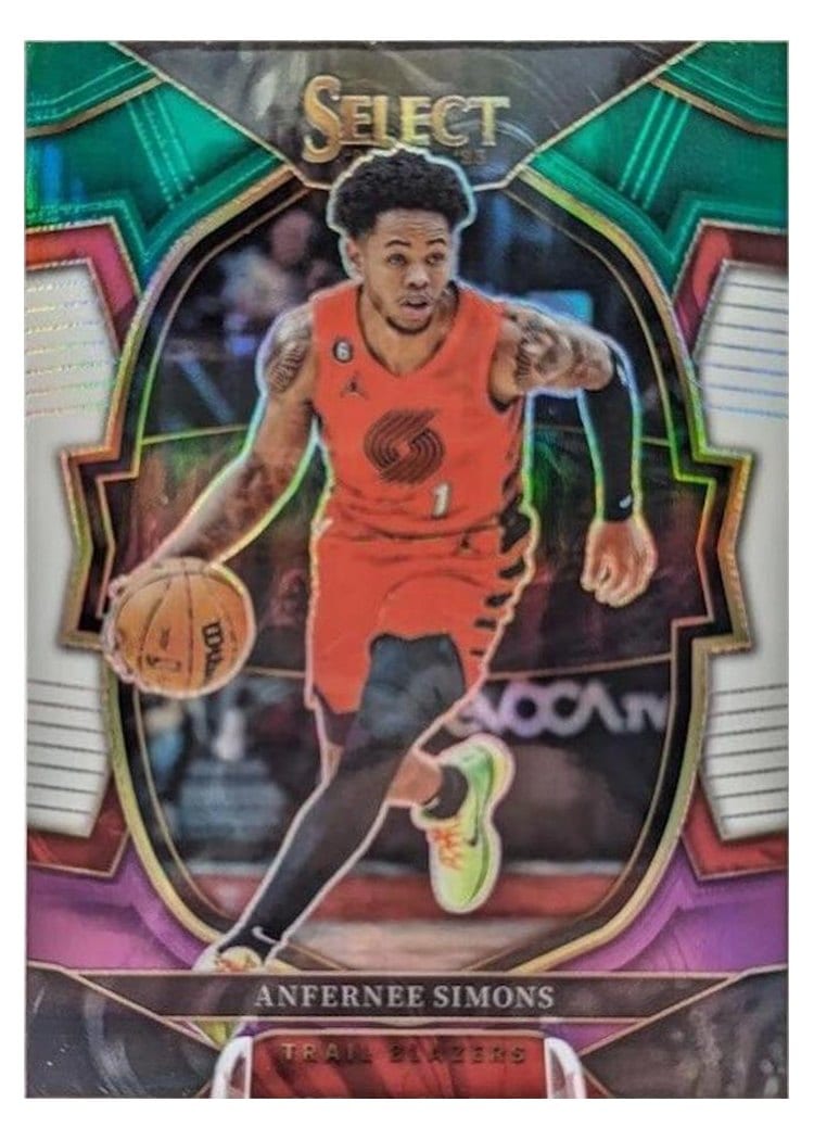 2022-23 Panini Select Base Set Anfernee Simons Green White Purple Prizm #42 card