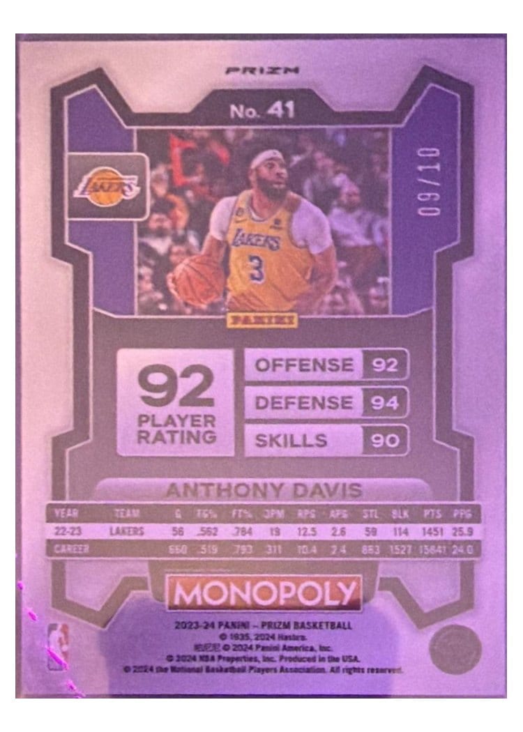 2023-24 Panini Prizm Monopoly Base Set Anthony Davis #41 card