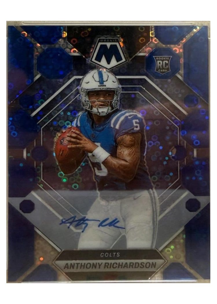 2023 Panini Mosaic Base Set Anthony Richardson Autograph No Huddle Blue #282 card