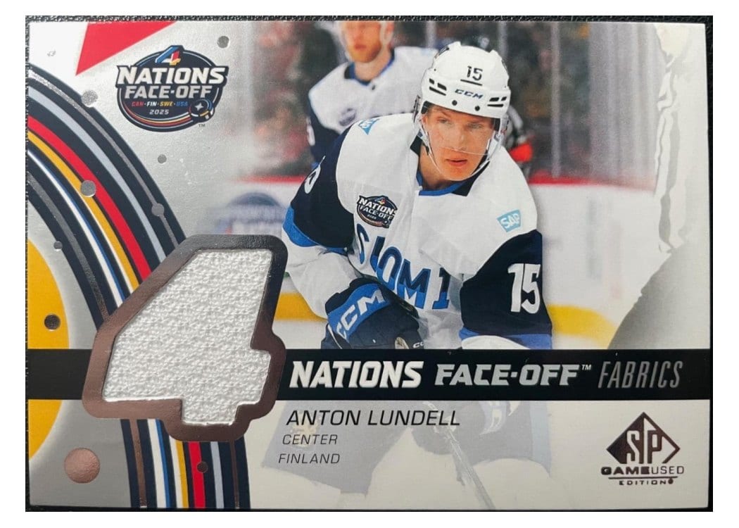 2025-26 SP Game Used 2025 4 Nations Face-Off Fabrics Anton Lundell #4N-AN card