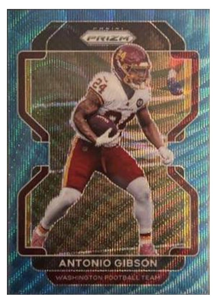 2021 Panini Prizm Base Set Antonio Gibson Blue Wave Prizm #212 card