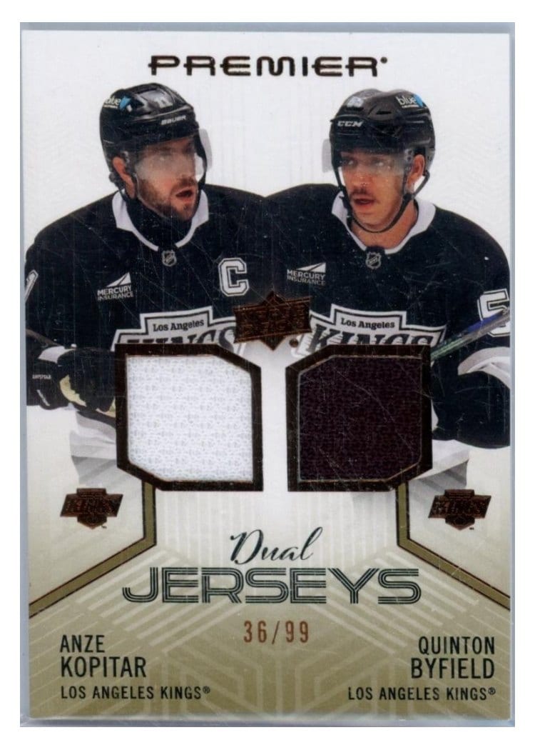 2024-25 Upper Deck Premier Premier Dual Jersey Anze Kopitar/Quinton Byfield #PD-KB card