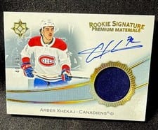 2022-23 Upper Deck Ultimate Collection Rookie Signature Premium Materials Arber Xhekaj #RSP-AX