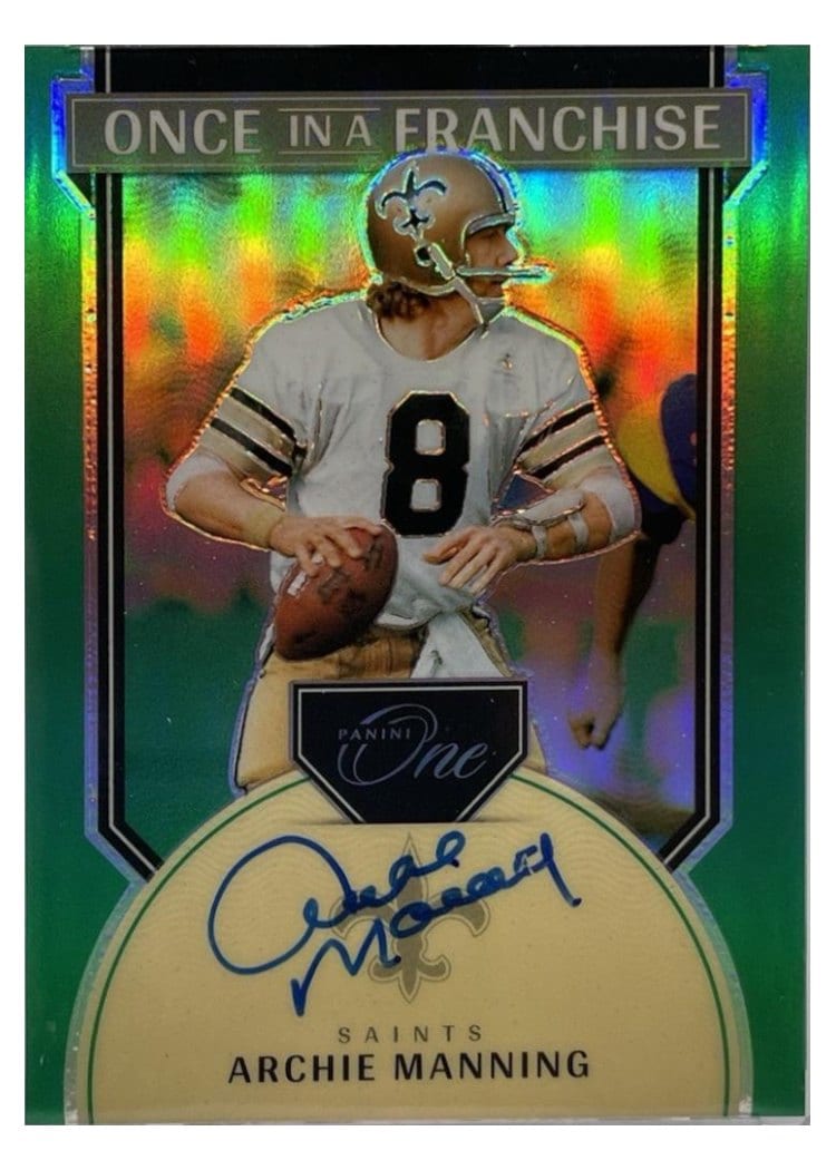 2024 Panini One Once in a Franchise Autographs Archie Manning Green Once in a Franchise Autograph #333 card