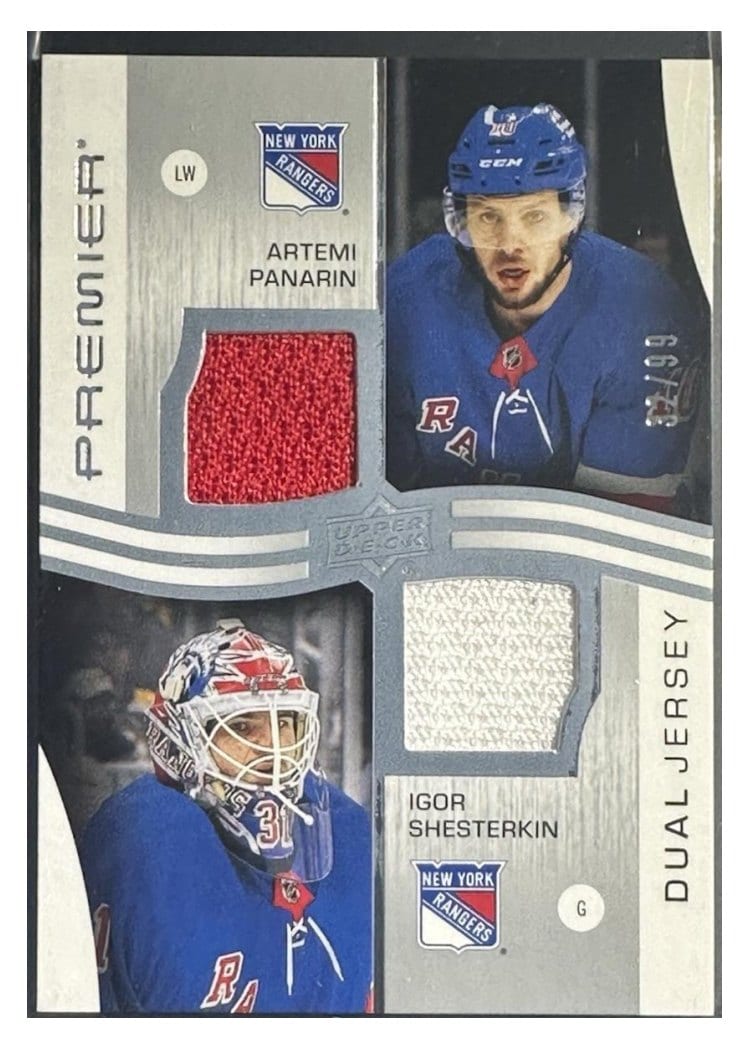 2023-24 Upper Deck Premier Premier Dual Jerseys Artemi Panarin/Igor Shesterkin #PD-APIS card