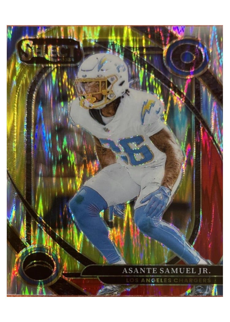 2024 Panini Select Base Set Asante Samuel Jr. Red Yellow Prizm Shock #207 card