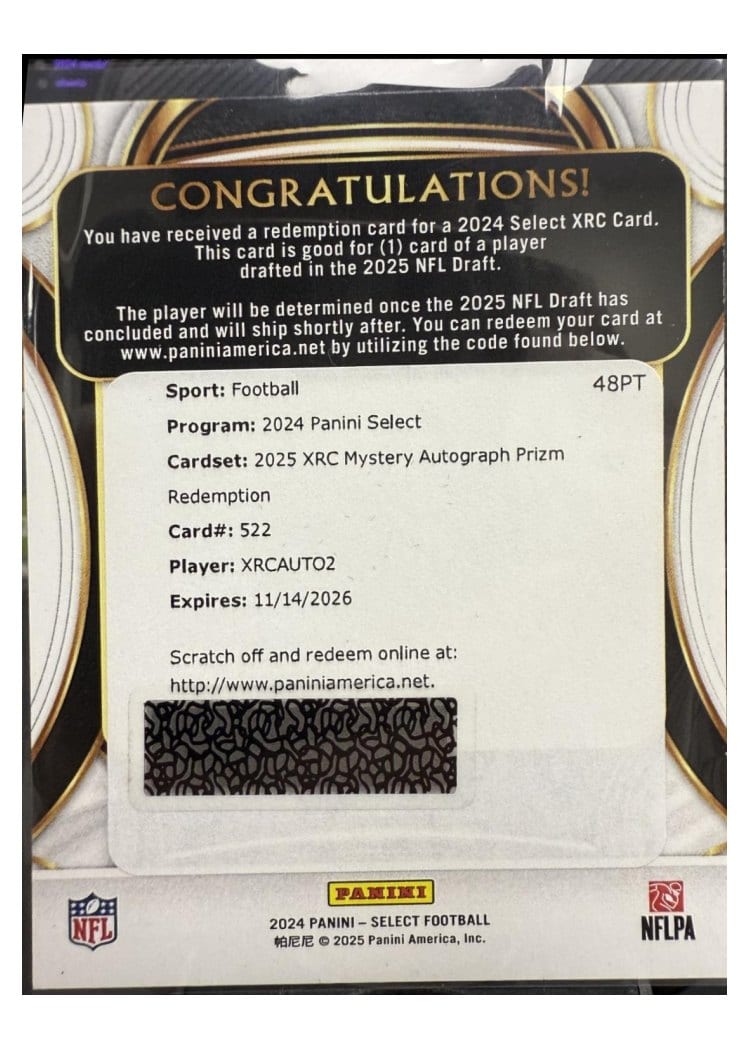 2024 Panini Select 2025 XRC Mystery Autograph Prizm Redemption Ashton Jeanty #522 card