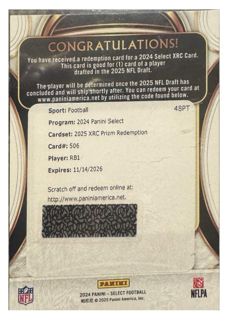 2024 Panini Select 2025 XRC Prizm Redemption Ashton Jeanty #506 card