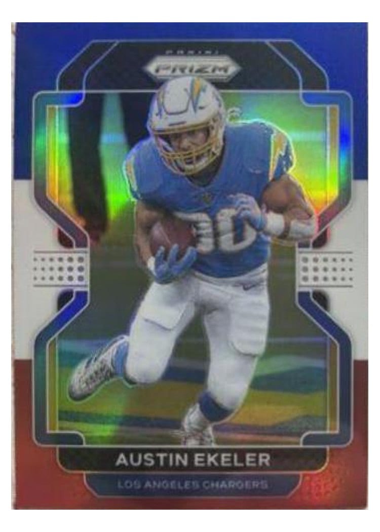 2021 Panini Prizm Base Set Austin Ekeler Red White and Blue Prizm #170 card