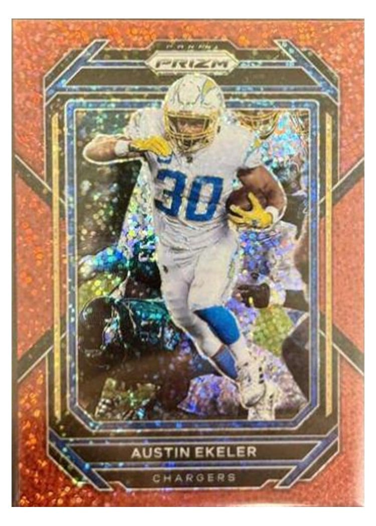 2022 Panini Prizm Base Set Austin Ekeler Red Sparkle #150 card