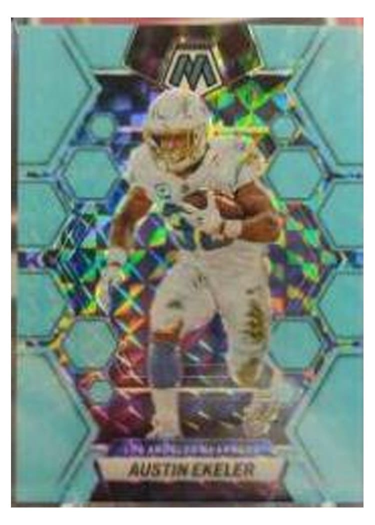 2023 Panini Mosaic Base Set Austin Ekeler Blue Fluorescent #128 card