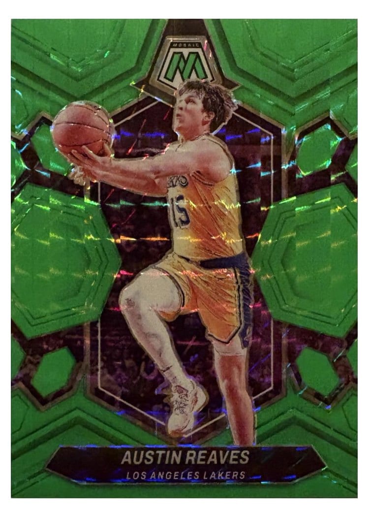 2023-24 Panini Mosaic Base Set Austin Reaves Green Fluorescent #28 card