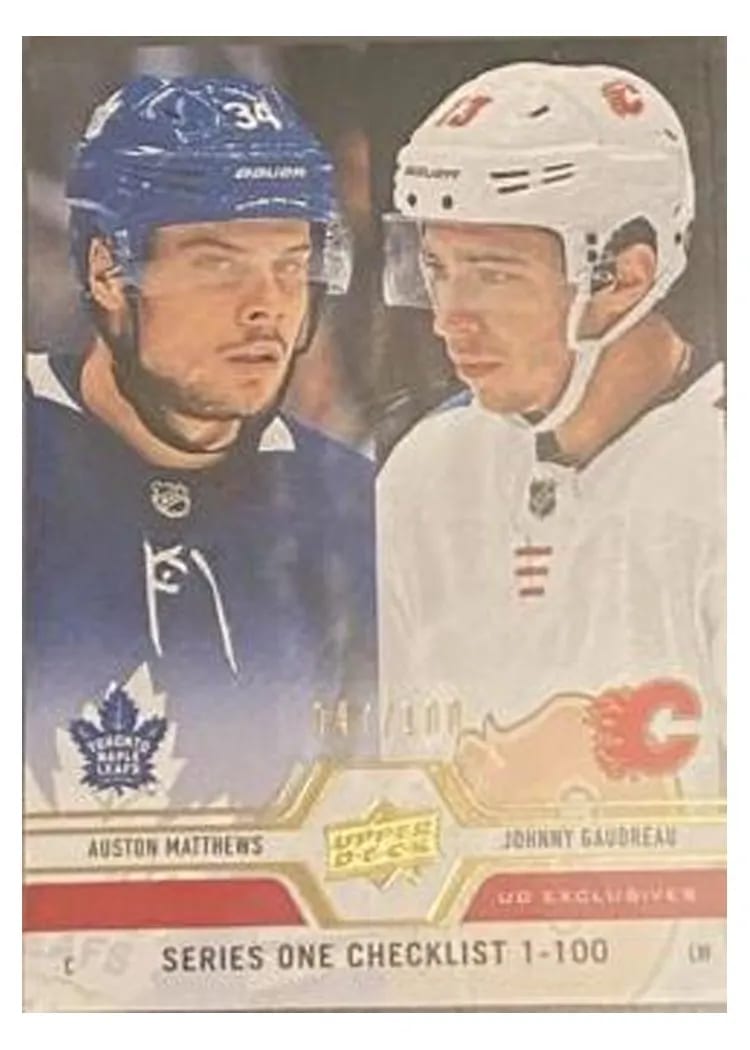 2019 Upper Deck Auston Matthews, Johnny Gaudreau #199 card