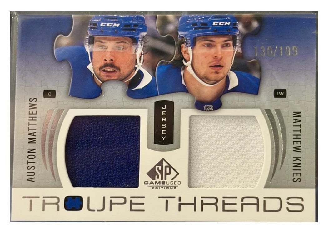 2025-26 SP Game Used Troupe Threads Auston Matthews/Matthew Knies #TT-MM card