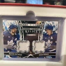 2022-23 Upper Deck Black Diamond Diamond Mine Dual Relics Auston Matthews/Mitch Marner #DMDR-MM card