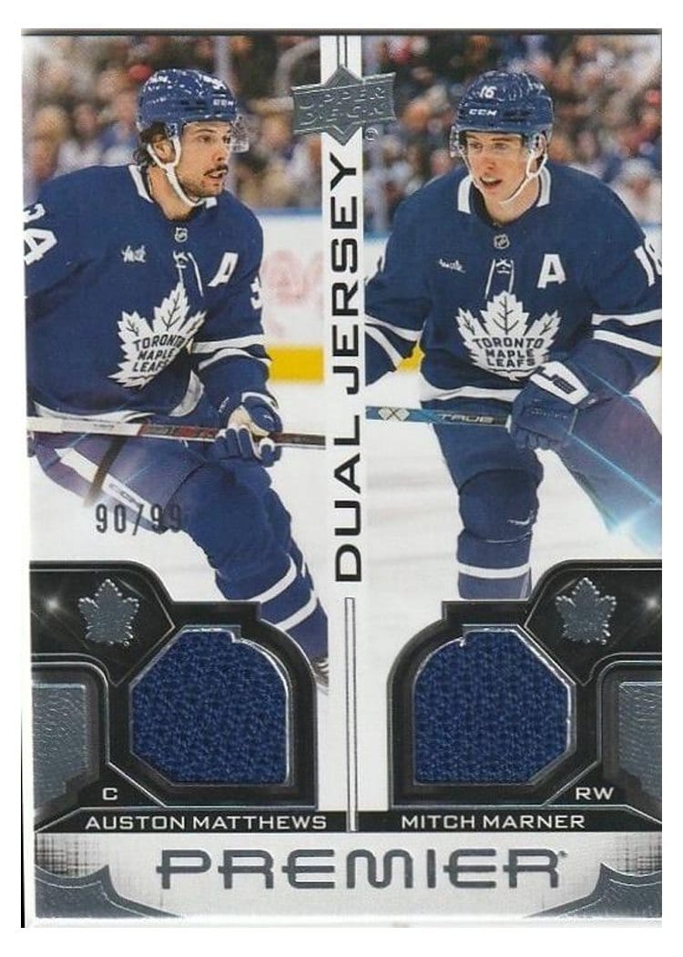 2023-24 Upper Deck Premier Premier Dual Jerseys Auston Matthews/Mitch Marner #PD-AMMM card
