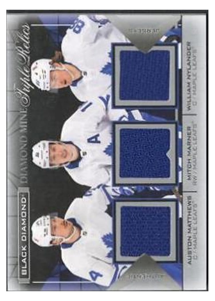 2021-22 Upper Deck Black Diamond Diamond Mine Triple Relics Auston Matthews/Mitch Marner/William Nylander #DMTR-TOR card