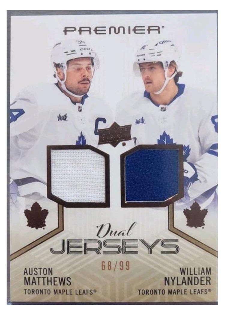 2024-25 Upper Deck Premier Premier Dual Jersey Auston Matthews/William Nylander #PD-MN card