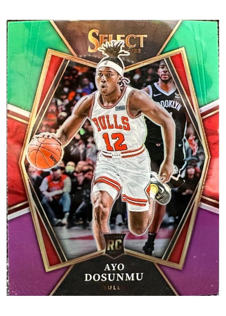 2021-22 Panini Select Base Set Ayo Dosunmu Green White Purple Prizm #154 card