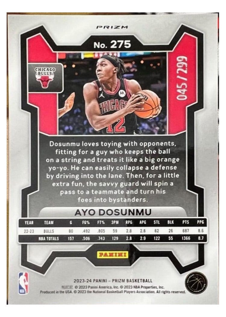 2023-24 Panini Prizm Base Set Ayo Dosunmu #275 card