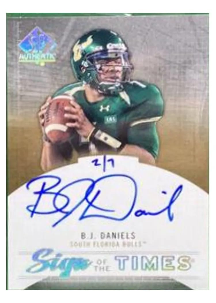 2013 SP Authentic B.J. Daniels Autograph Gold Spectrum #2 card