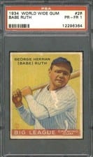 1934 World Wide Gum Babe Ruth #28 card
