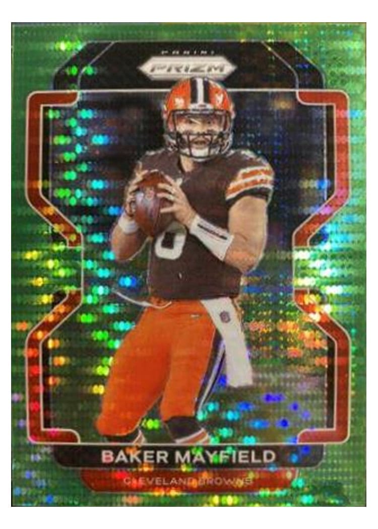 2021 Panini Prizm Base Set Baker Mayfield Neon Green Pulsar Prizm #263 card