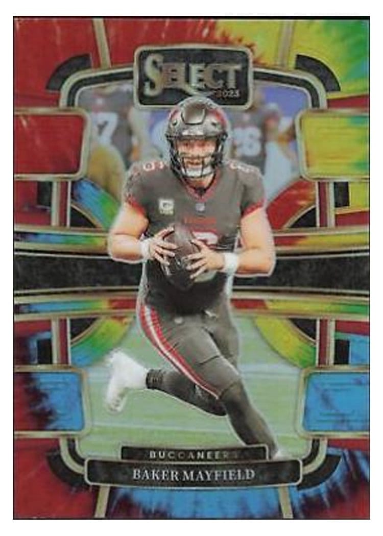 2023 Panini Select Base Set Baker Mayfield Tie-Dye Prizm #92 card
