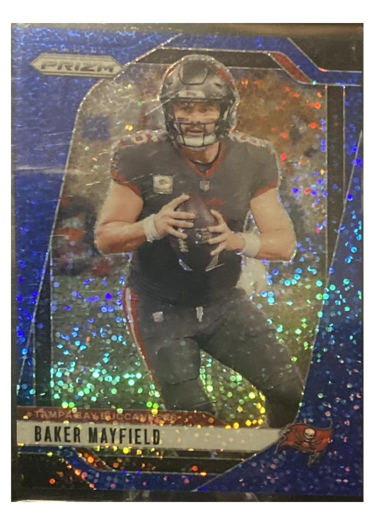 2024 Panini Prizm Base Set Baker Mayfield Blue Sparkle #268 card