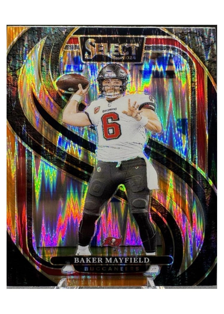 2024 Panini Select Base Set Baker Mayfield Black Orange Prizm Shock #108 card