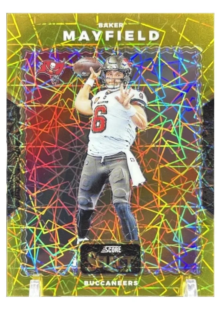 2024 Panini Select Score Select Throwback Baker Mayfield Gold Prizm #10 card