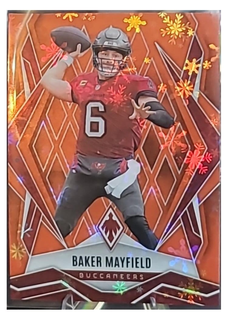 2025 Panini Phoenix Base Set Baker Mayfield Orange Winter #128 card