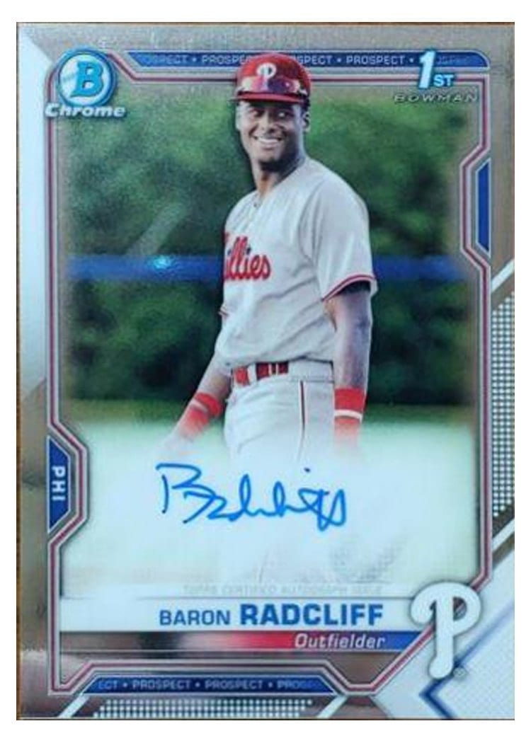 2021 Bowman Chrome Prospect Autographs Baron Radcliff Speckle Refractor #CPA-BRA card