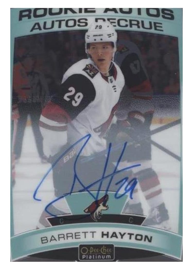 2020-21 O-Pee-Chee Platinum 2019-20 Update - Rookie Autos Barrett Hayton #R-BH card