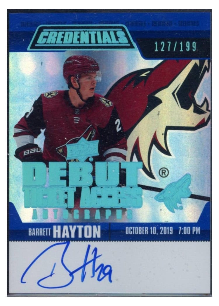 2021-22 Upper Deck Credentials 2019-20 Update - Debut Ticket Access Autograph Barrett Hayton #RTAA-BH card