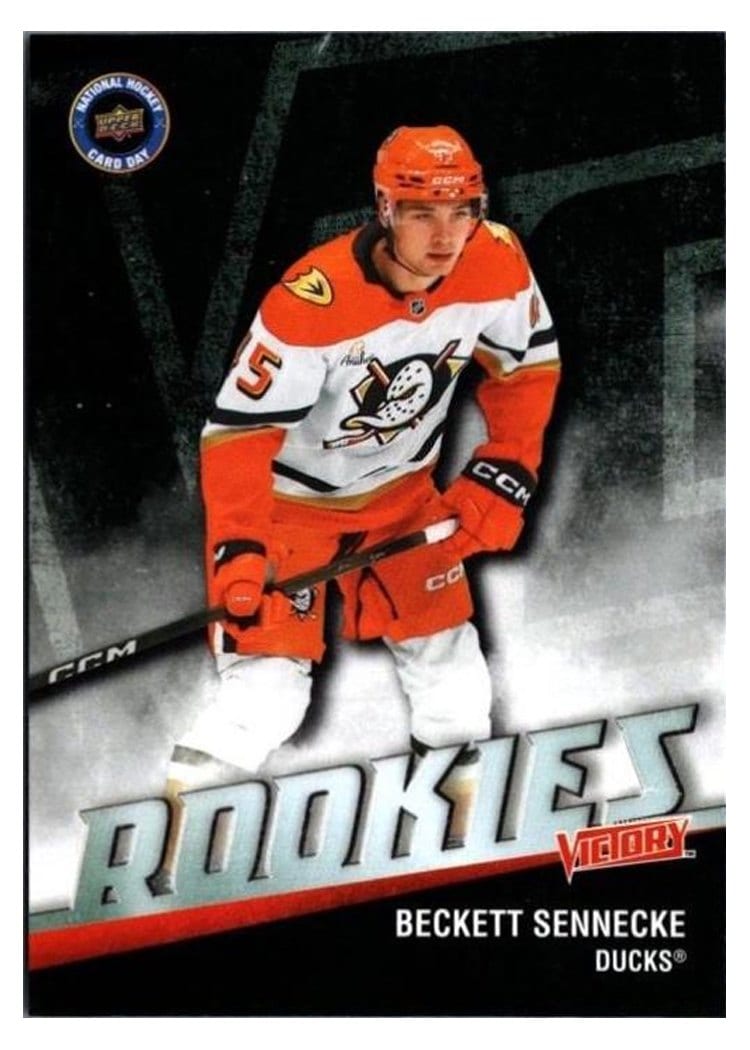 2026 Upper Deck National Hockey Card Day UD Victory Black Rookies Beckett Sennecke #V-11 card