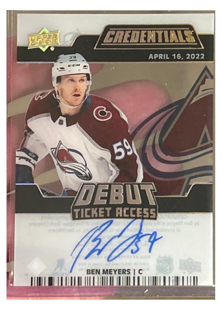 2022-23 Upper Deck Credentials Acetate Debut Ticket Access Ben Meyers #DTA-BN card