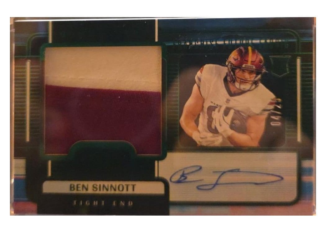 2024 Panini One Franchise Future Fabric Autographs Ben Sinnott Green Franchise Future Fabric Autograph #99 card