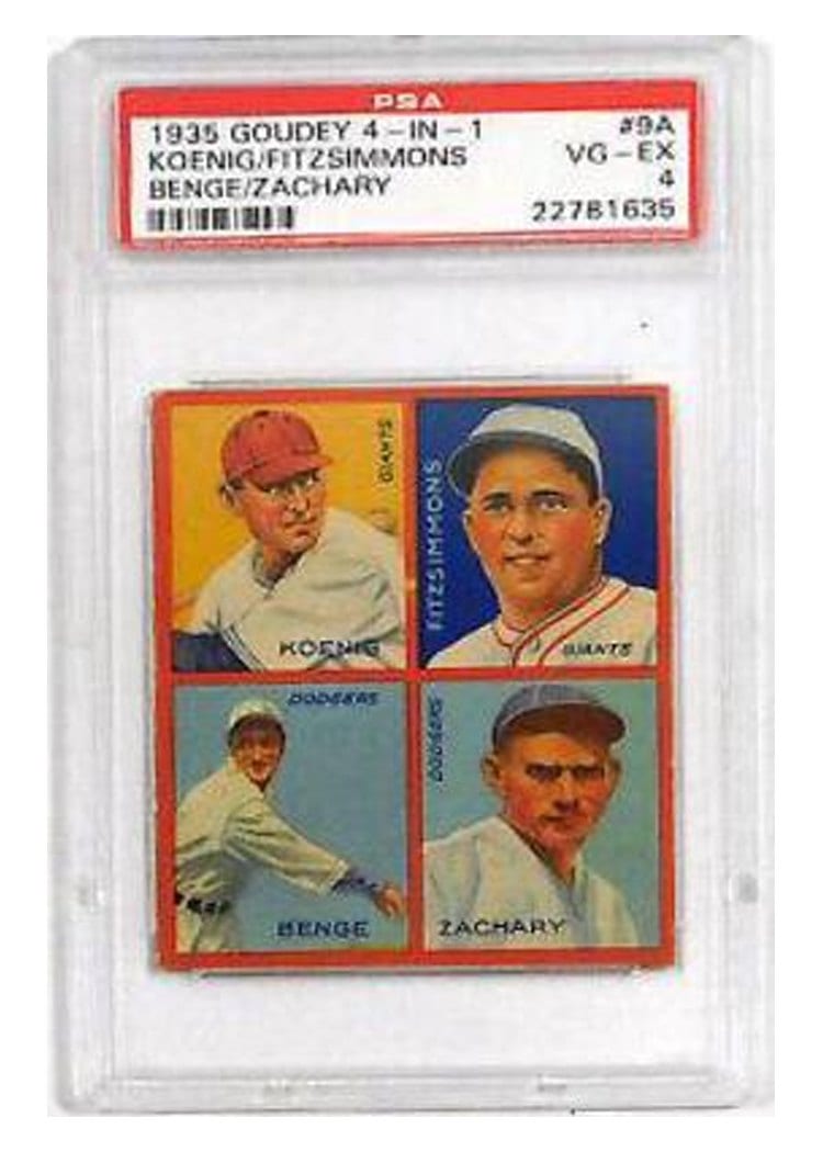 1935 Goudey 4 in 1 Benge, Fitzsimmons, Koenig, Zachary #9A card