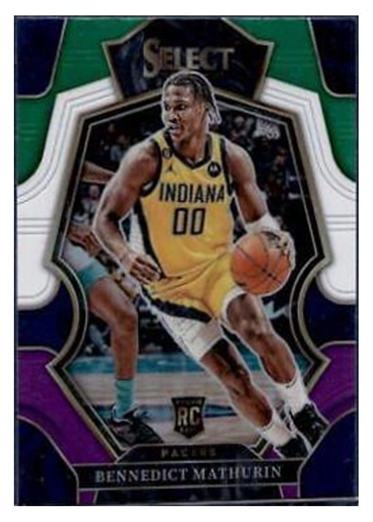 2022-23 Panini Select Base Set Bennedict Mathurin Green White Purple Prizm #182 card