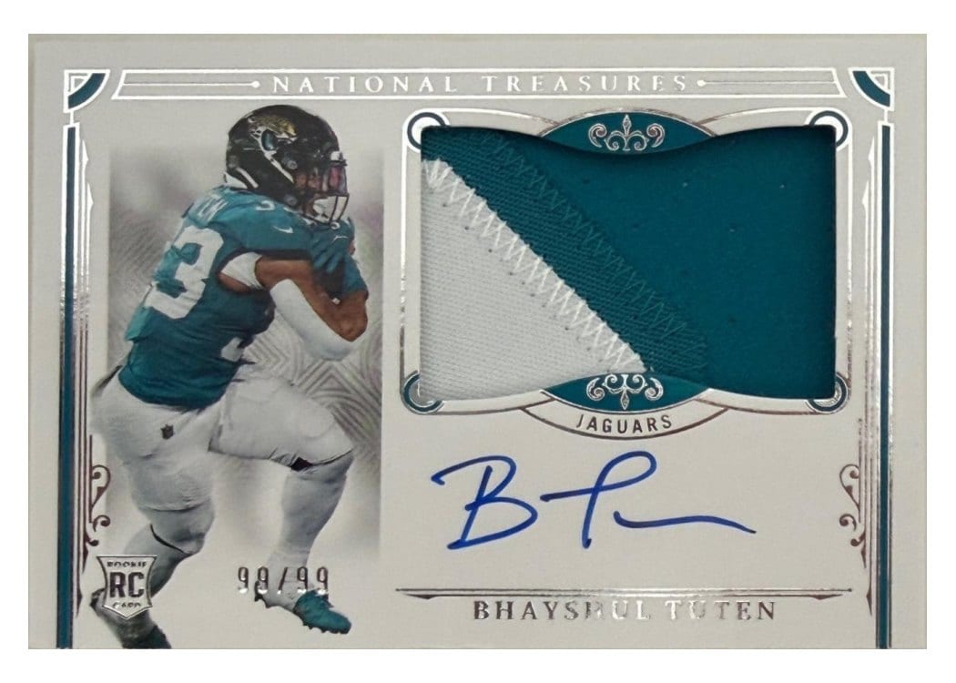 2025 Panini National Treasures Rookie Patch Autographs Bhayshul Tuten #186 card