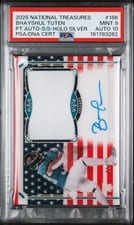 2025 Panini National Treasures Rookie Patch Autographs Bhayshul Tuten #186 card