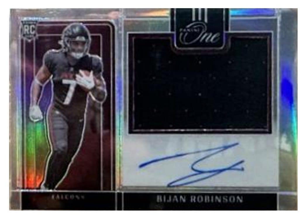 2023 Panini One Precision Rookie Patch Autographs Bijan Robinson #323 card