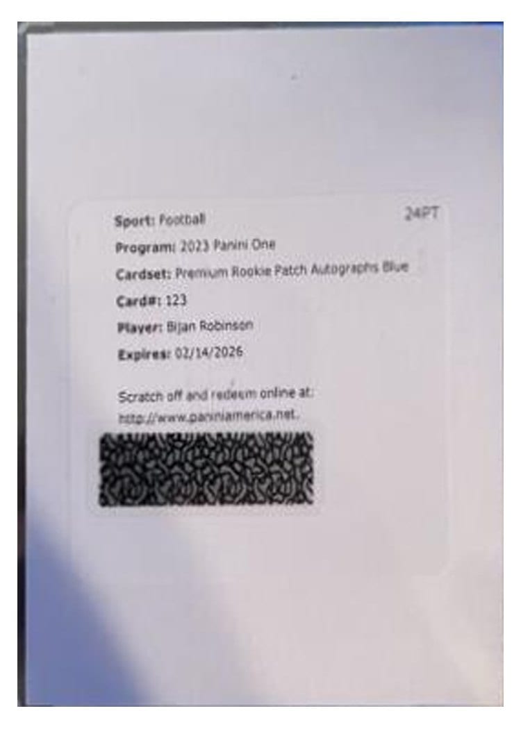 2023 Panini One Premium Rookie Patch Autographs Bijan Robinson #123 card