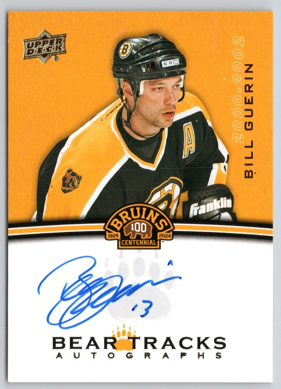 2023-24 Upper Deck Boston Bruins Centennial Bear Tracks Autographs Bill Guerin #BT-BG card