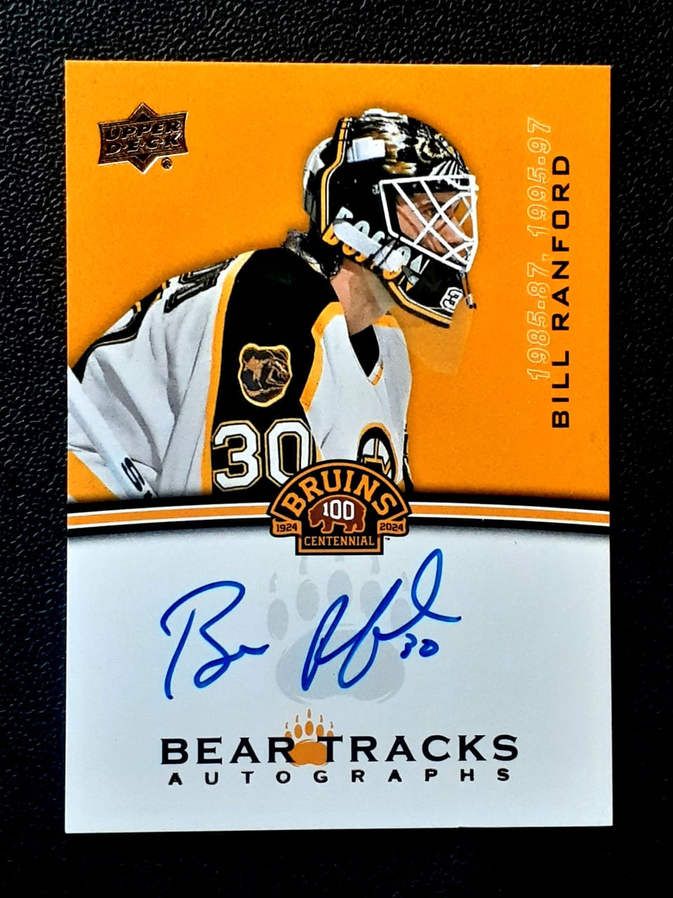 2023-24 Upper Deck Boston Bruins Centennial Bear Tracks Autographs Bill Ranford #BT-BR card